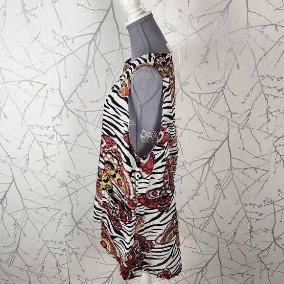 Compli K Artsy Zebra Stripe Floral Print Cotton Handkerchief Hem Tunic Tank - Picture 2 of 5